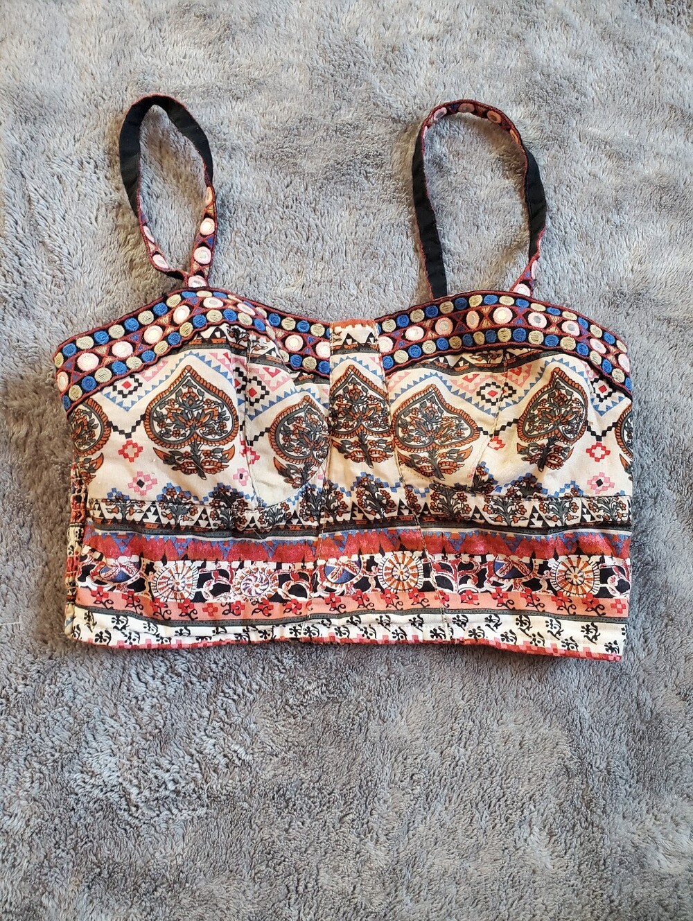 Boho Embroidered Mirror Work Bustier Crop Top Festival Bralette Multi Size S